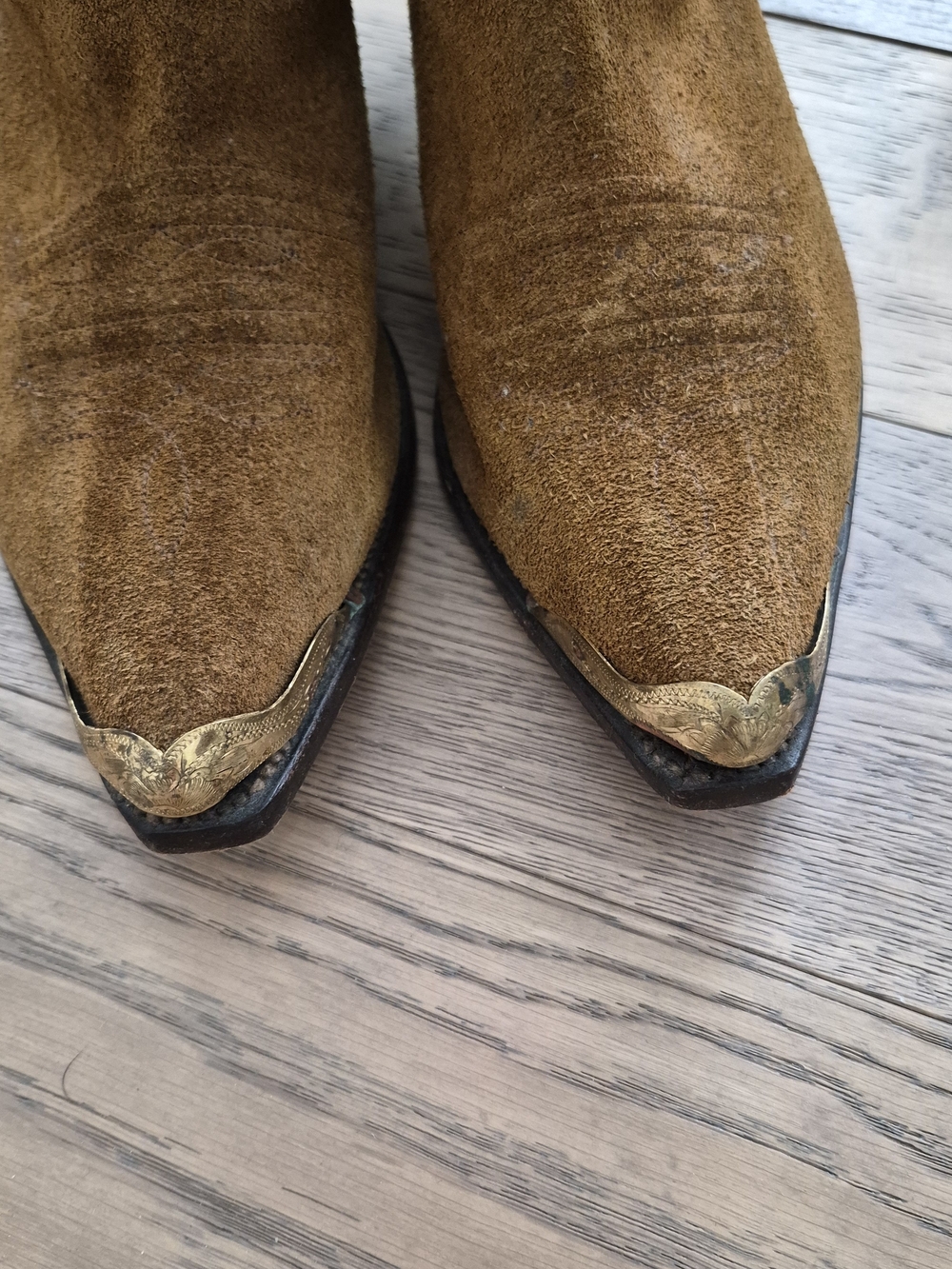 Women's Tan Suede Western Heeled Boots - Picture 5 of 8